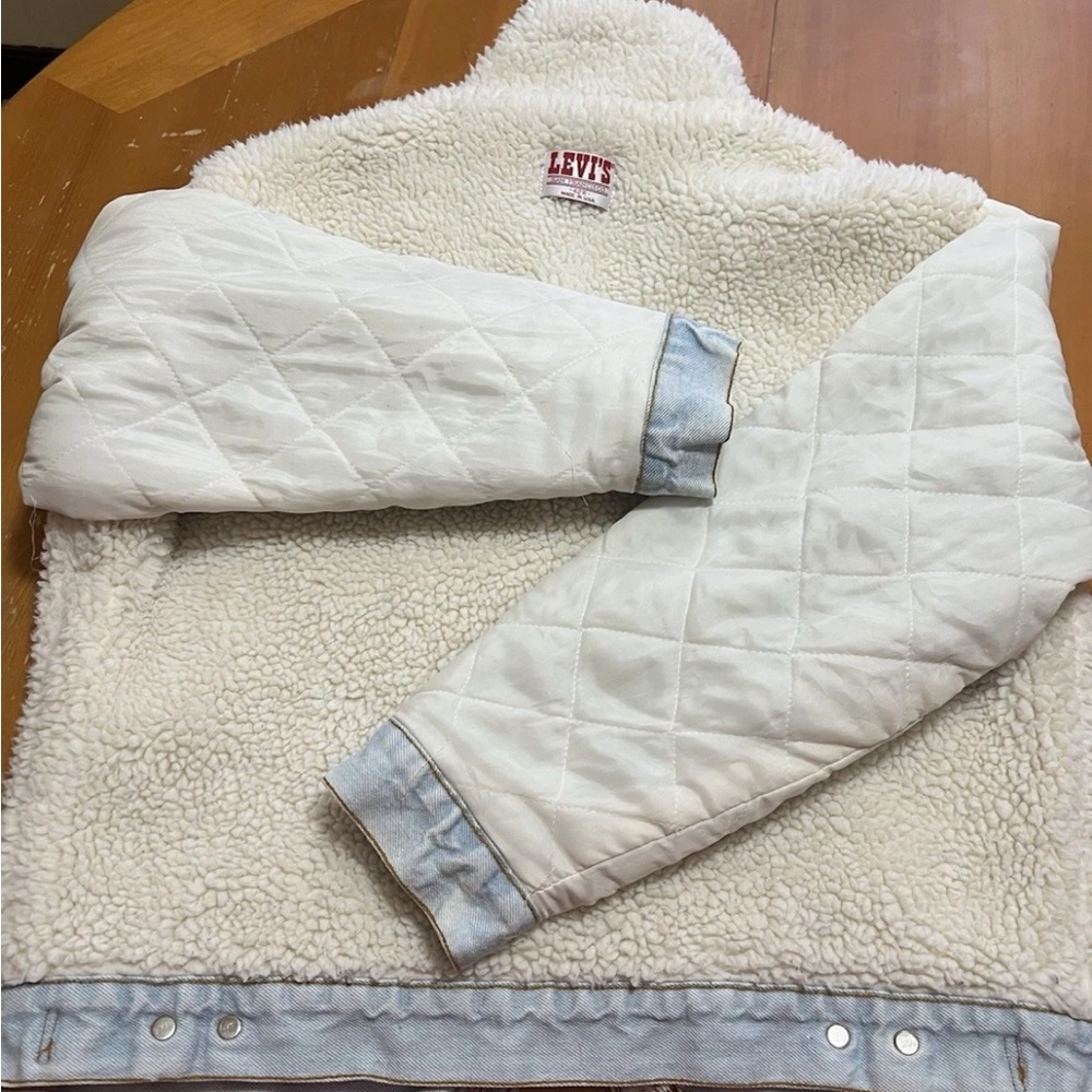 Vintage Levi’s 70608 Sherpa Trucker Jacket USA Made – Snap Front- 42R - Rare 80s - Picture 12 of 13